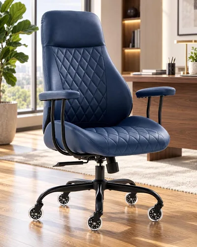 Vista 14 de E-Motie Silla de oficina de cuero, silla de escritorio moderna de mediados Marrón