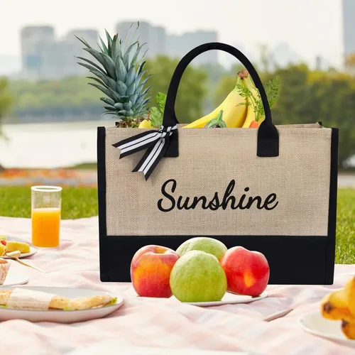 Vista 34 de TOPDesign Personalized Initial Canvas Beach Bag, Monogrammed Gift Tote Bag for Women