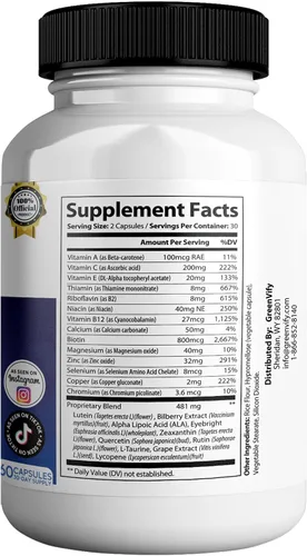 Vista 7 de VisiFlora Max Suplemento para la salud ocular, vitaminas y minerales, luteína, extracto de arándano, 60 cápsulas (2)