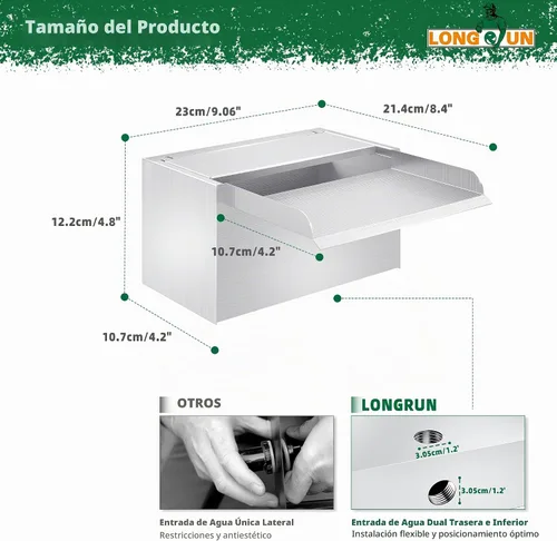 Vista 2 de Longrun Caja de cascada de estanque con kit de bomba, derrame de estanque de acero inoxidable 304 con bomba de 396 GPH 1500L/H para estanques, tira