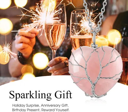 Vista 4 de Bestyle Collar de cristal curativo envuelto en árbol de la vida, colgante de piedra natal de 12 meses para parrillas de mujer, joyería de piedras
