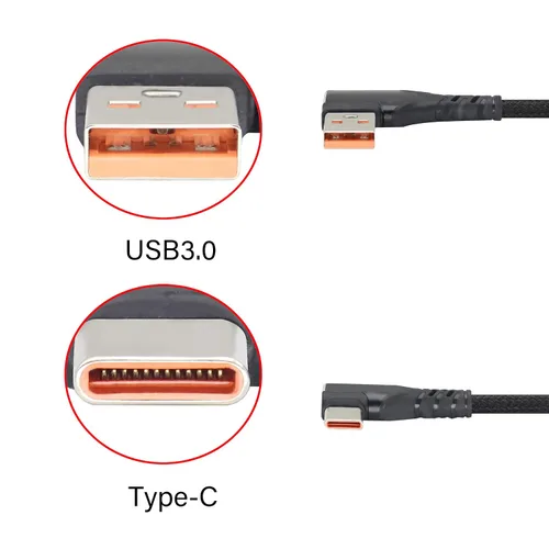 Vista 3 de Cable USB 3.1A a tipo C, paquete de 2 (1.3 pies y 3.3 pies), trenzado de nailon, ángulo recto, carga rápida, sincronización de datos, compatible