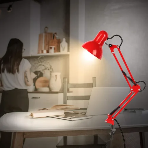Vista 7 de Lámpara de escritorio de metal AmeriTop, lámpara de mesa de brazo oscilante ajustable con base intercambiable o abrazadera; lámparas