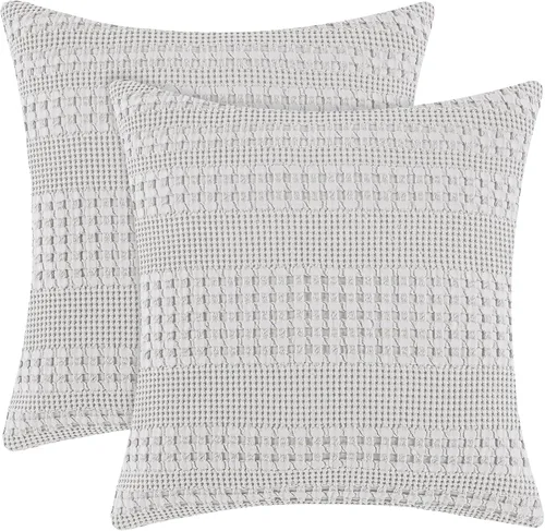 Vista 15 de PHF Fundas de almohada 100% algodón con tejido de gofre de 24 x 24 pulgadas, paquete de 2 fundas cuadradas para decoración elegante del hogar, sin
