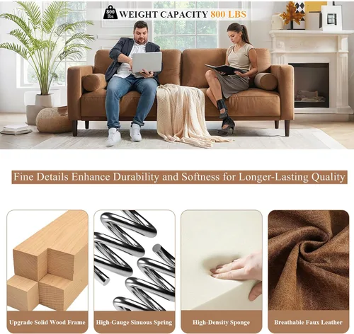 Vista 6 de HIFIT Sofás y Sillones, Sofá Moderno de Mediados de Siglo de 79", Sofá Transpirable de Cuero Sintético con Cojines/Almohadas Tapizados, Sofás