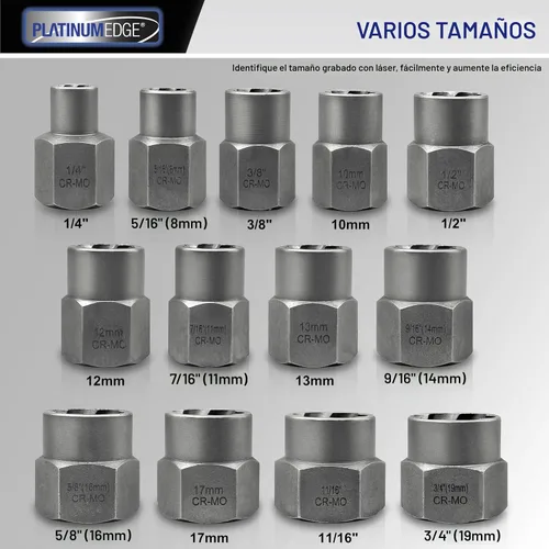 Vista 2 de PLATINUMEDGE Juego de 13 piezas de extractor de pernos de impacto y tuercas, juego de extractor de pernos pelados, juego de herramientas