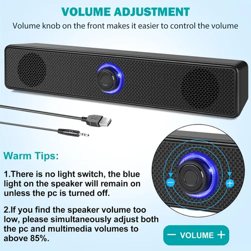Vista 6 de Altavoces para Computadora, Altavoces de PC Alimentados por USB, Altavoces Estéreo de Escritorio con Cable con Enchufe de Audio de 3.5mm