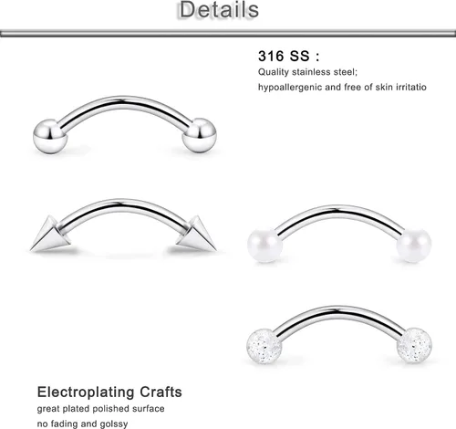 Vista 3 de Yaalozei 48 anillos de lengua de acero quirúrgico curvo para pezones y pezones de acero quirúrgico con forma de ojos de serpiente, para mujeres