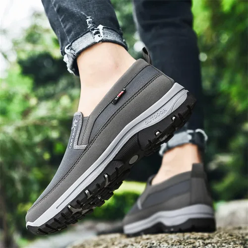 Vista 7 de Mocasines de lona sin cordones con soporte de arco para hombre, para exteriores, informales, antideslizantes, ortopédicos, planos, zapatos