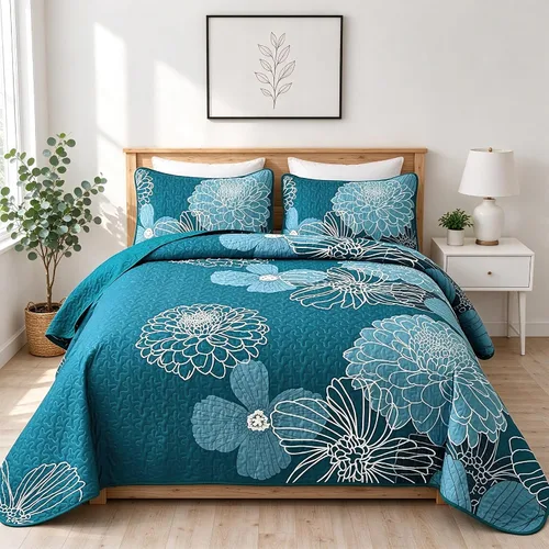Vista 23 de Anibedding Juego de edredón con estampado floral verde, tamaño King, colcha de 3 piezas, elegante colcha de flores bohemias con 2 fundas de Gris