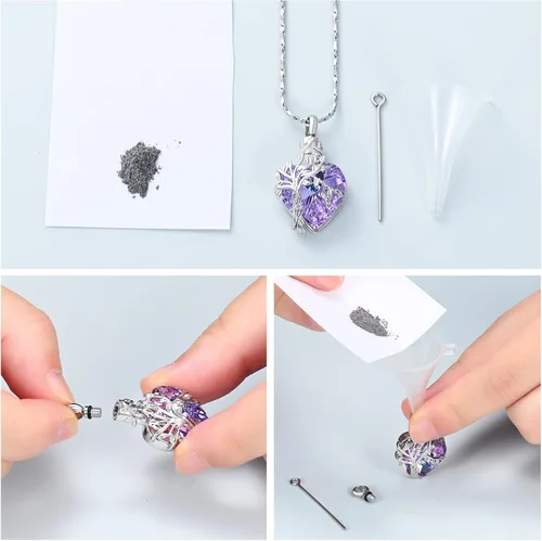 Vista 69 de Imrsanl Collar de urna de árbol de la vida con forma de corazón, joyería de cremación para hombres y mujeres, recuerdo, joyería conmemorativa