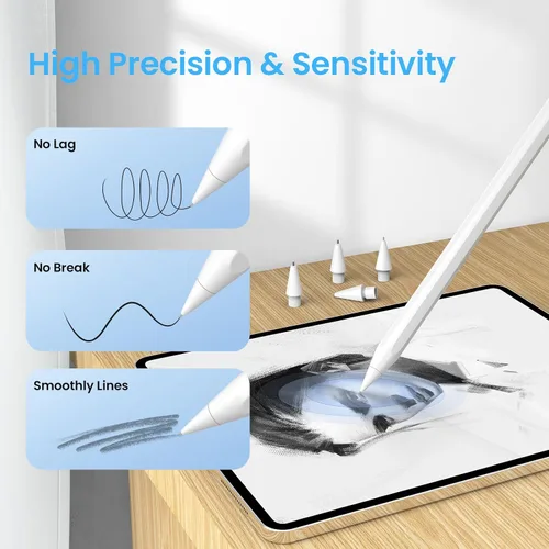 Vista 8 de Digiroot Punta de repuesto mejorada para Apple Pencil Pro/1ª/2ª generación/USB-C y lápiz Logitech, 0.028 in, sin desgaste, punta fina, control 2