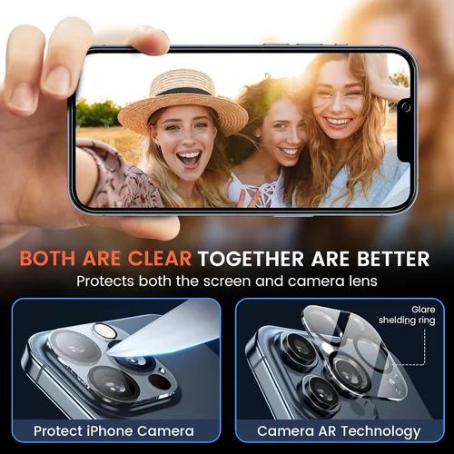 Vista 5 de Fotbor Protector de pantalla de privacidad para iPhone 13 Pro con protector de lente de cámara [2 + 2 unidades], con kit de fácil instalación