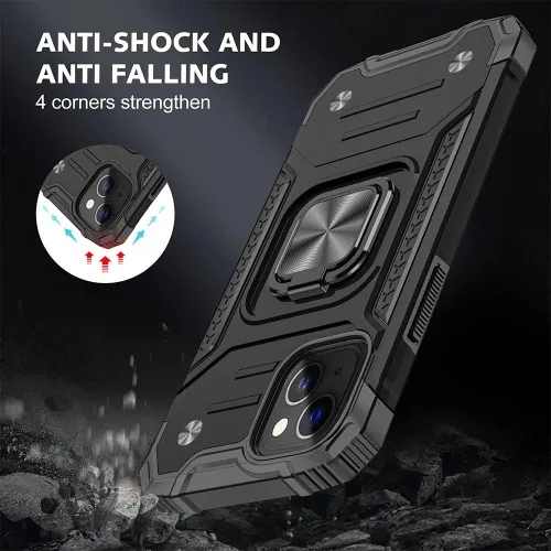 Vista 3 de Funda para iPhone 13 con protector de pantalla HD, soporte giratorio de grado militar de 360° (resistente) a prueba de golpes para iPhone 13/14