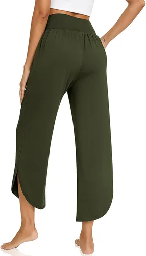 Vista 3 de TARSE Pantalones de pierna ancha para mujer, pantalones de yoga de cintura alta cruzada, pantalones casuales para descansar, pantalones de pijama