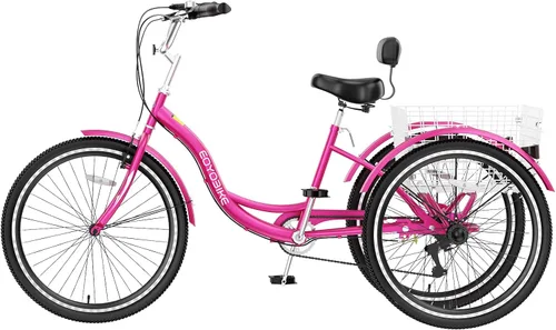 Vista 18 de MOPHOTO Triciclos para adultos, tres ruedas, bicicleta de crucero de 7 velocidades, triciclos para adultos de 20/24/26 pulgadas, ruedas bajas