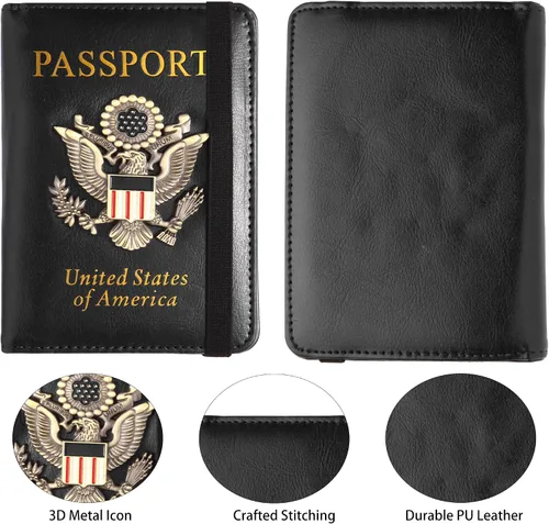 Vista 2 de GDTK - Portapasaportes de piel, funda para pasaporte con bloqueo RFID - Cartera para documentos de viaje, m