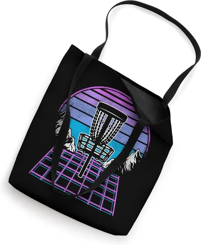 Vista 2 de Disc Golf Basket 90s Synthwave Sunset Retrowave Frisbee Golf Tote Bag