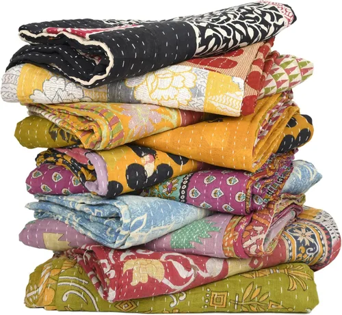 Vista 7 de Lote de venta mayorista de colchas tribales Kantha estilo vintage, mix de algodón, cubiertas para cama, hechas de parches antiguos (1)