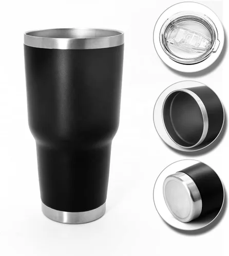 Vista 2 de iPick Image Hecho para Ford Mustang GT 30 oz doble pared sellado al vacío negro acero inoxidable taza de viaje