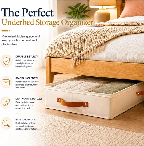 Vista 3 de HOMELUX THEORY 2 piezas de contenedores de almacenamiento debajo de la cama, organizador de cajones debajo de la cama con compartimentos y tapas