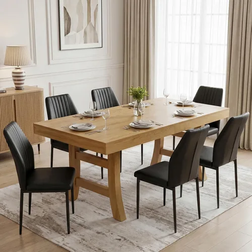 Vista 14 de HIPIHOM Juego de mesa de comedor de 7 piezas para 6, mesa de comedor rectangular de 63 pulgadas con 6 sillas tapizadas de piel sintética, moderno