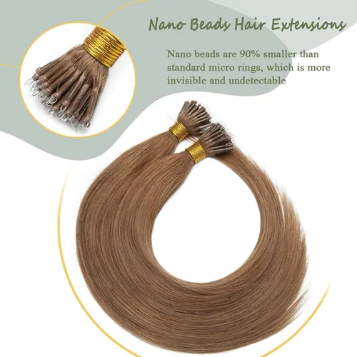 Vista 223 de SEGO Extensiones de cabello humano con micro cuentas, extensiones de cabello humano con micro bucle, lacio, natural, fusión fría, 1.76 oz/paquete