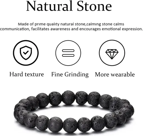 Vista 8 de RANKEEF - Pulsera de ojo de tigre para hombre, elástica, ajustable, cuentas de vidrio color negro, 516 de pulgada
