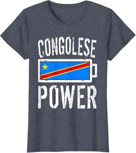 Vista 15 de Camiseta de batería de energía congoleña con bandera de República Democrática del Congo, Negro, S