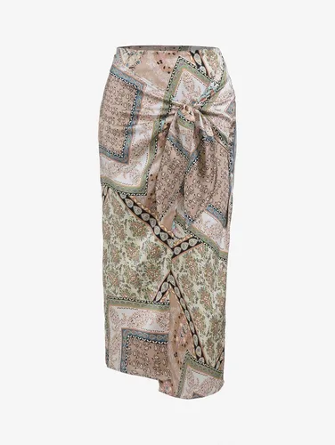 Vista 3 de ZAFUL Falda midi bohemia de cintura alta para mujer, falda sexy con abertura pareo, bandana con estampado de cachemira