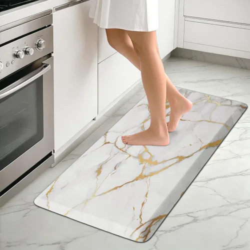 Vista 11 de MAYHMYO Tapete de cocina bohemio, antifatiga, étnico, acolchado, color naranja y azul, alfombras de cocina antideslizantes para cocina, suelo