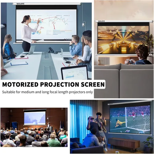 Vista 9 de WASJOYE Pantalla de proyector motorizada de 100 pulgadas a 16:9, pantalla de proyector eléctrico para montaje en pared/techo con control remoto