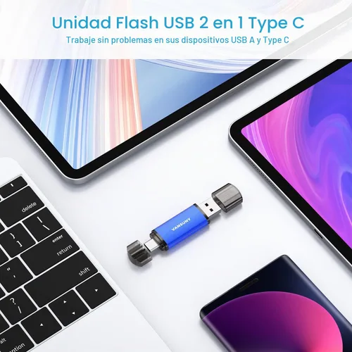 Vista 3 de Vansuny Unidad flash USB tipo C de 32 GB 2 en 1 USB A + cinta C OTG Flash Drive para Android Smartphone Tablet Computadora Portátil (azul)