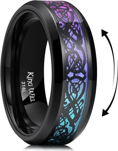 Vista 27 de King Will Anillo giratorio de acero inoxidable 316L para hombres y mujeres, anillo antiestrés de 0.315 pulgadas de ancho con patrón de dragón/nudo