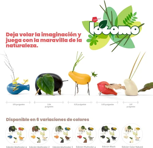 Vista 6 de Taksa Toys Locomo Family - 1 figuras educativas de Waldorf de juego al aire libre, juguetes Montessori de animales de madera para niños de 3, 4, 5