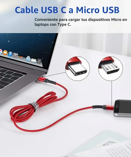 Vista 3 de JSAUX - Cable trenzado USB C a micro USB de 6.6 pies, cable tipo C a micro