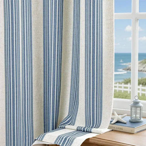 Vista 19 de DriftAway Chris Linen - Cortinas opacas con capa térmica y reductora de sonido, 63 pulgadas de largo para dormitorio, cortinas estampadas a rayas