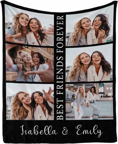 Vista 10 de InterestPrint Manta personalizada con fotos para mejor amiga, manta de cama personalizada para amiga, hermana, textos personalizados de fotos