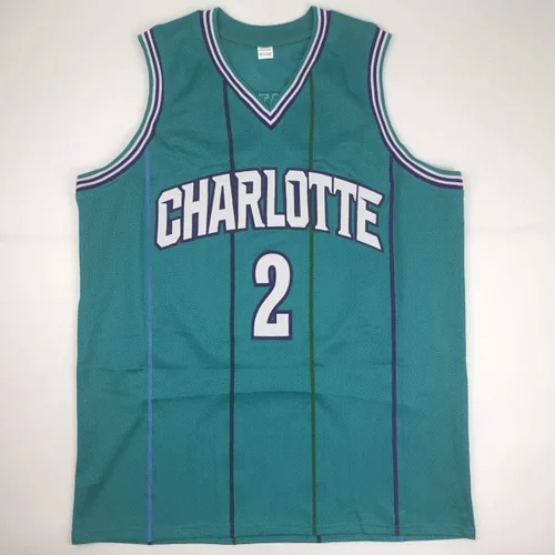 Vista 4 de Camiseta de baloncesto azul marino Charlotte Larry Johnson firmada por PSA/DNA COA