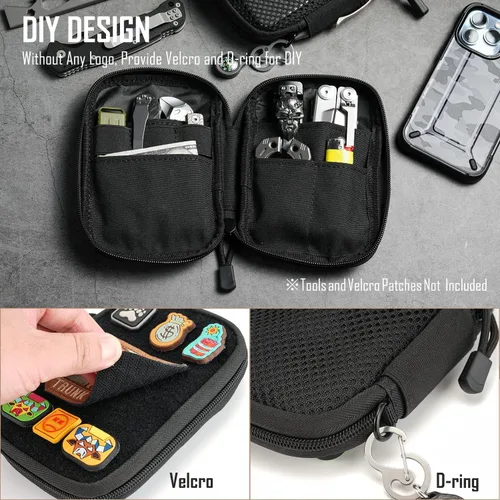 Vista 6 de Sayram EDC - Organizador de bolsa pequeña para multiherramienta, bolsa táctica de nailon con panel de parches de bricolaje con anillo en D, bolsa