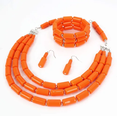 Vista 3 de Fodattm Conjunto de cuentas hechas a mano de múltiples capas con collar, pulsera y aretes, para mujer, cuentas acrílicas, collares de hebra