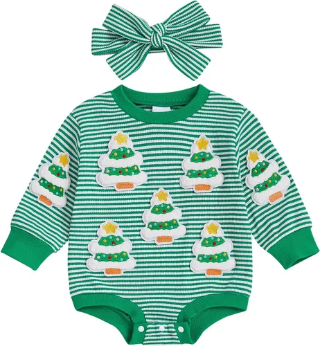 Vista 27 de MERSARIPHY Ropa de Navidad para bebé, sudadera para bebé, niño, niña, mameluco de Papá Noel para bebé, trajes de otoño e invierno Waffle