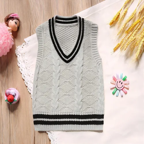 Vista 2 de Suéter de punto para bebé niño y niña, chaleco uniforme de color puro, algodón, primavera, otoño, niño pequeño