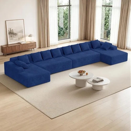 Vista 15 de Luxanimarion Sofá cama modular grande de 136 pulgadas con diván, sofá cama sin hueso en forma de U con otomana, no requiere montaje, asiento Beige