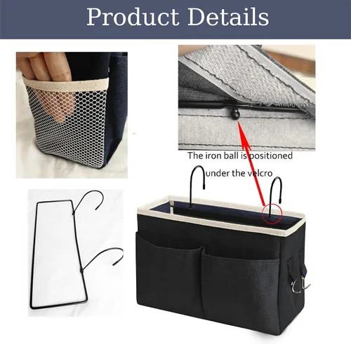Vista 3 de Organizador de Mesita de Noche/Bolsa de Almacenamiento Colgante de Mesita de Noche Organizador Multifuncional para Literas Camas de Hospital Rieles