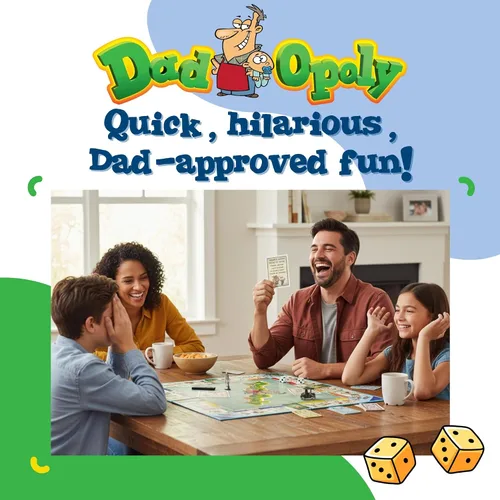 Vista 5 de DadOpoly - El divertido juego de mesa familiar para papás y niños, risas nocturnas familiares y diversión de humor para papá