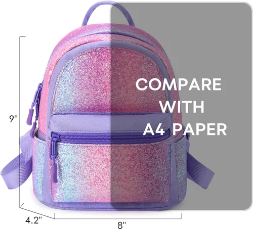 Vista 3 de mibasies Mini mochila para niñas y niños, bolso arcoíris, Púrpura Rainbow 1, Viajar