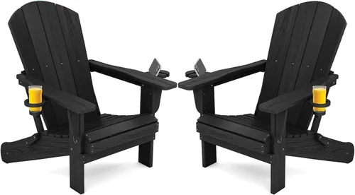 Vista 18 de SERWALL Silla Adirondack plegable, Silla Adirondack HDPE con textura de madera - gris