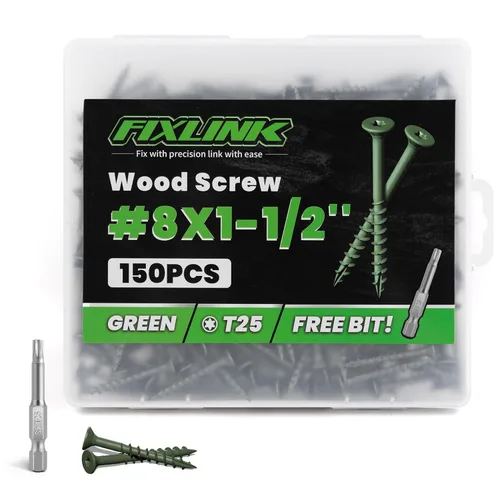 Vista 17 de Tornillos de madera de 1 pulgada, tornillos de cubierta FIXLINK #8 x 1, 150 piezas, con revestimiento epoxi, T25 Star Bit con revestimiento