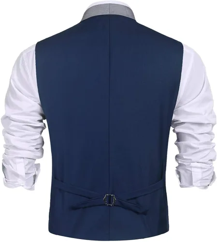 Vista 3 de COOFANDY Chaleco de traje para hombre, ajustado, formal, de negocios, casual, para boda